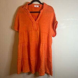 Homebody Orange Tiered V Neck Tunic Dress